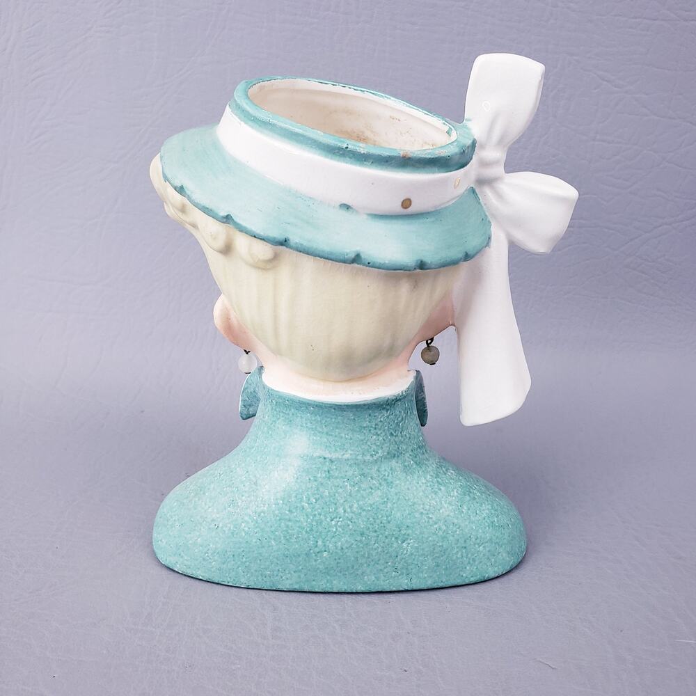 Vintage 1959 Napco Lady Head Vase C3959C Lucille Ball Lucy Aqua Hat 5" Japan - Picture 3 of 13